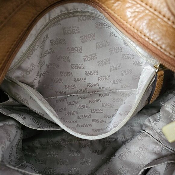 MICHAEL KORS Whipped Chelsea Brown Leather Gold Chain Large Shoulder Bag COA - Picture 6 of 15